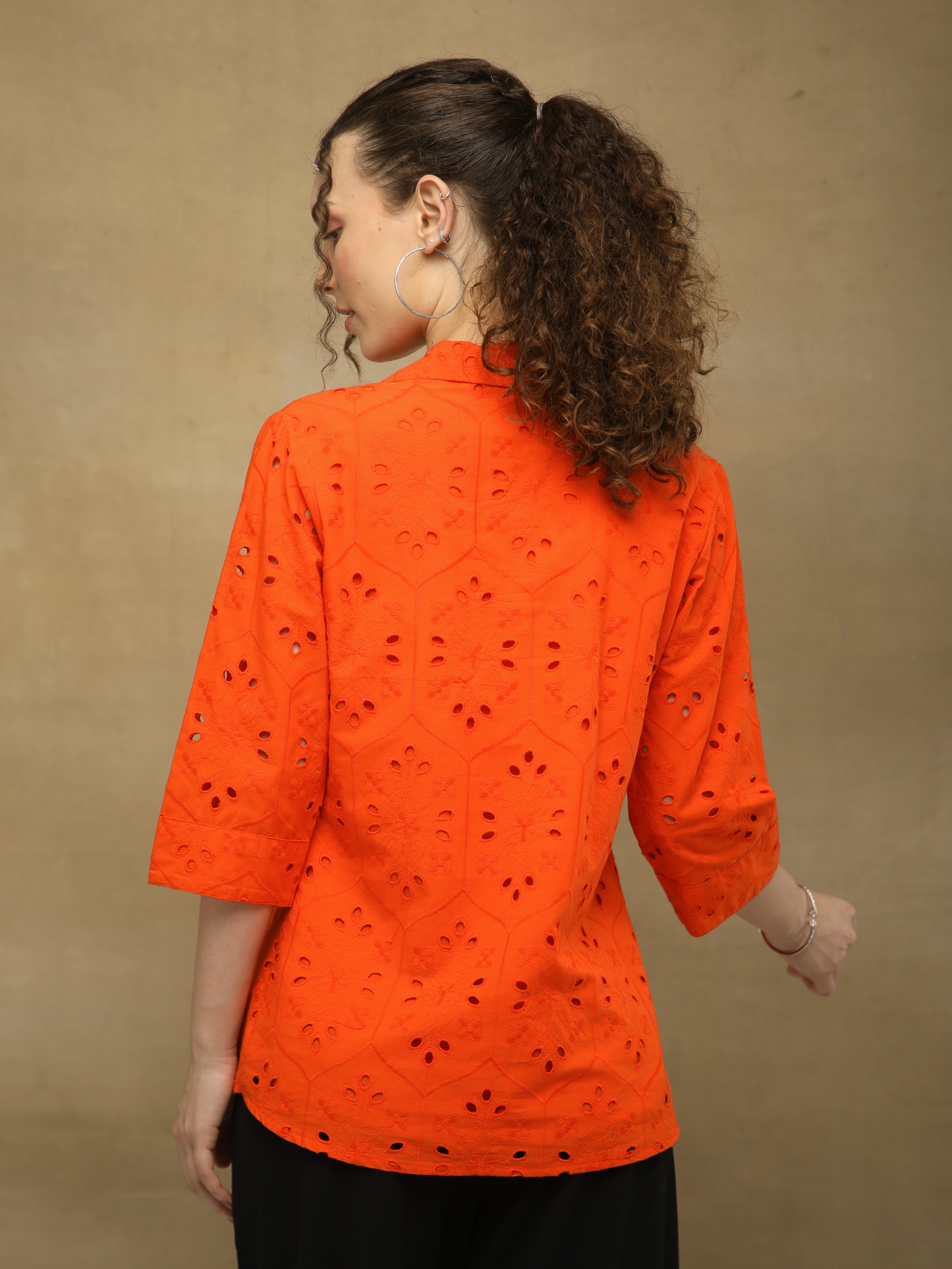 Orange Cotton Schiffli Shirt