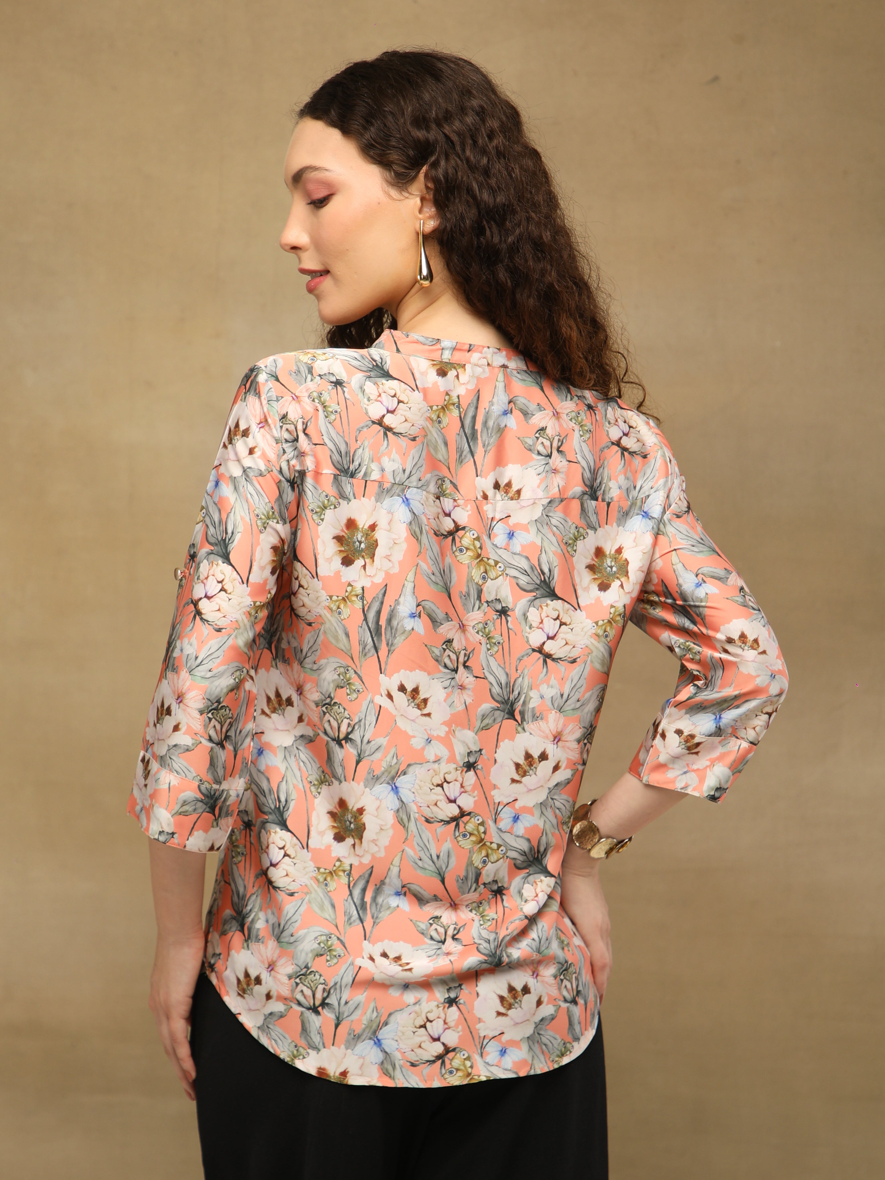 Peach Swarovski Floral Shirt
