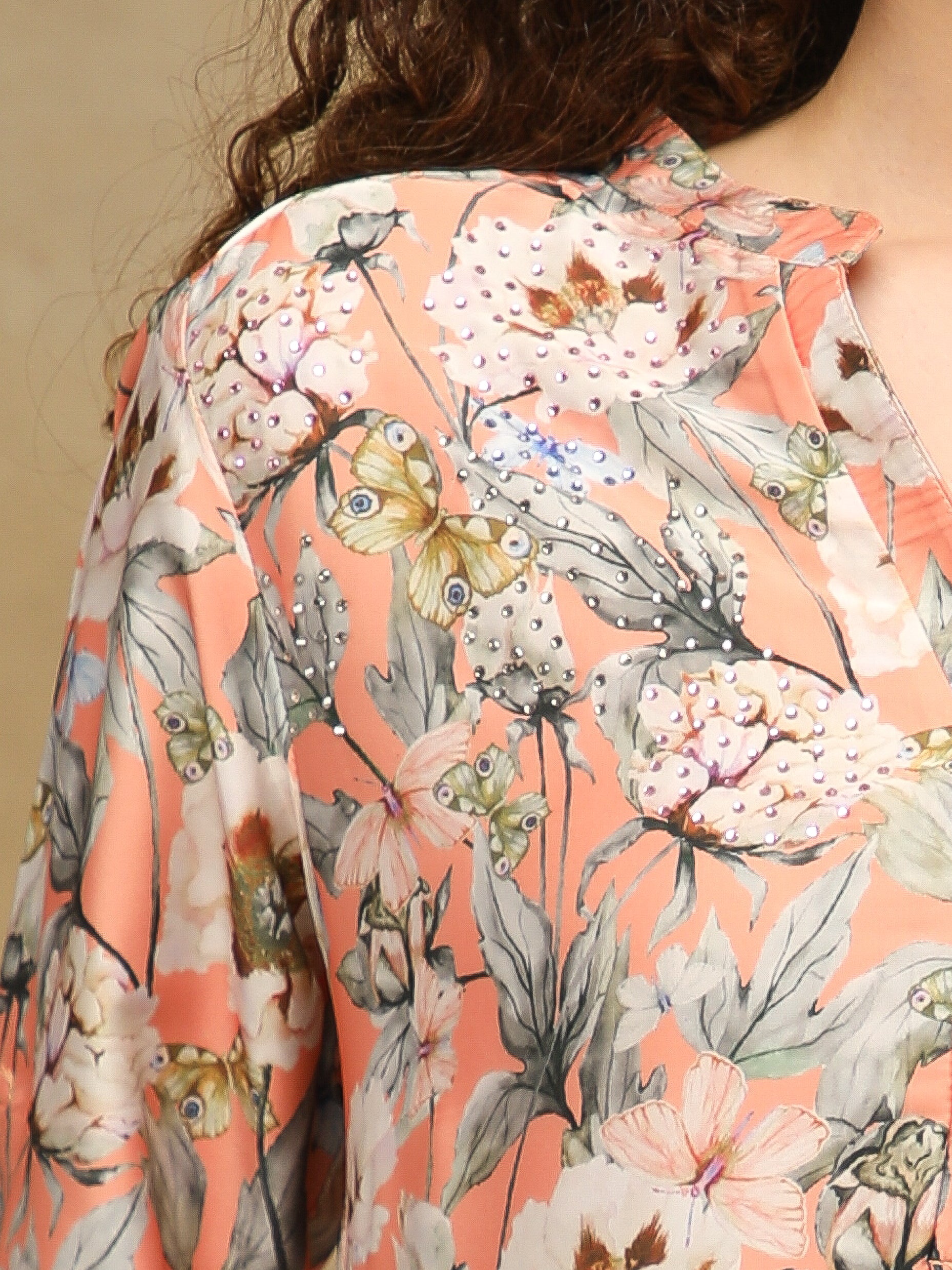 Peach Swarovski Floral Shirt