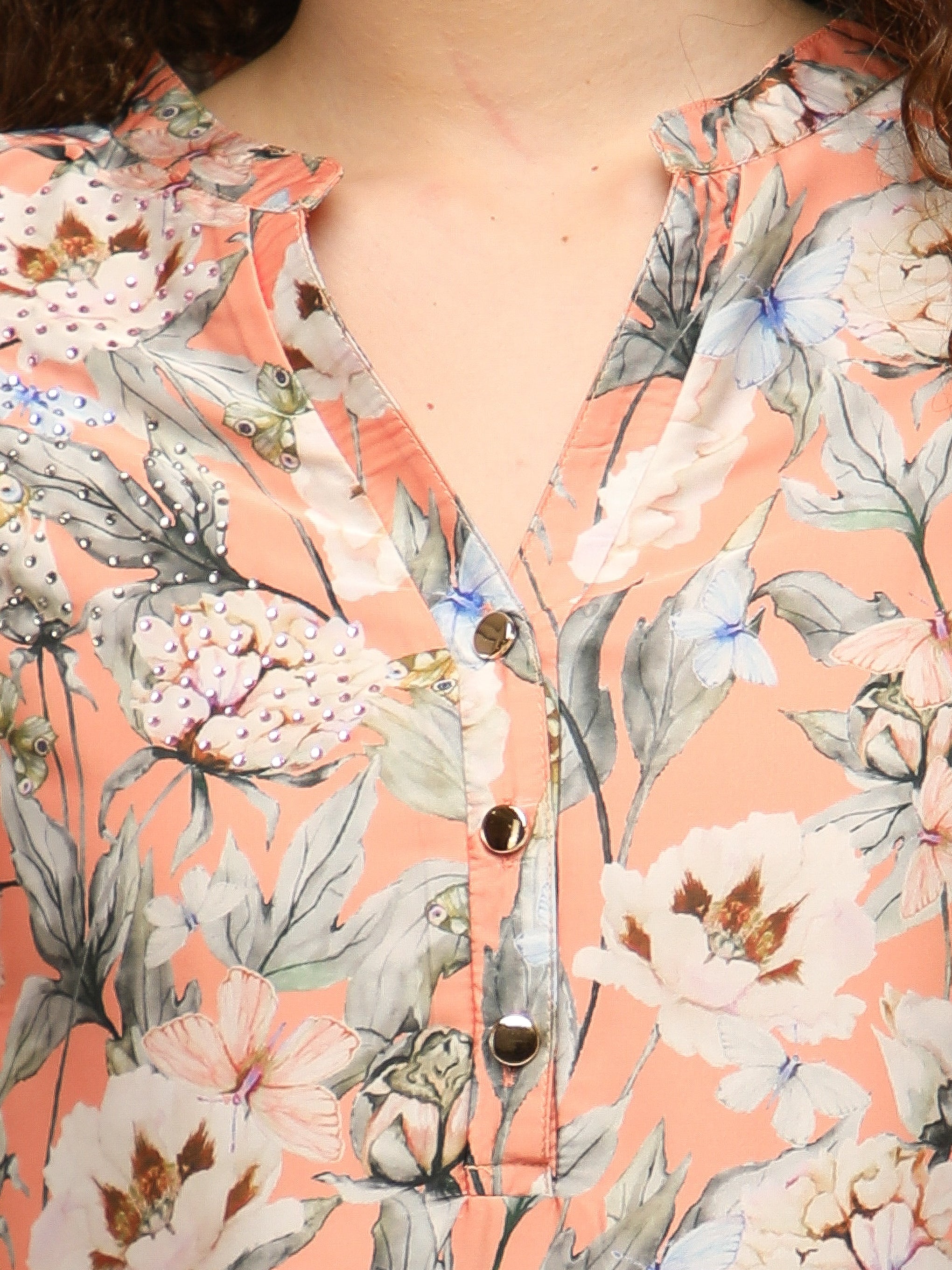 Peach Swarovski Floral Shirt