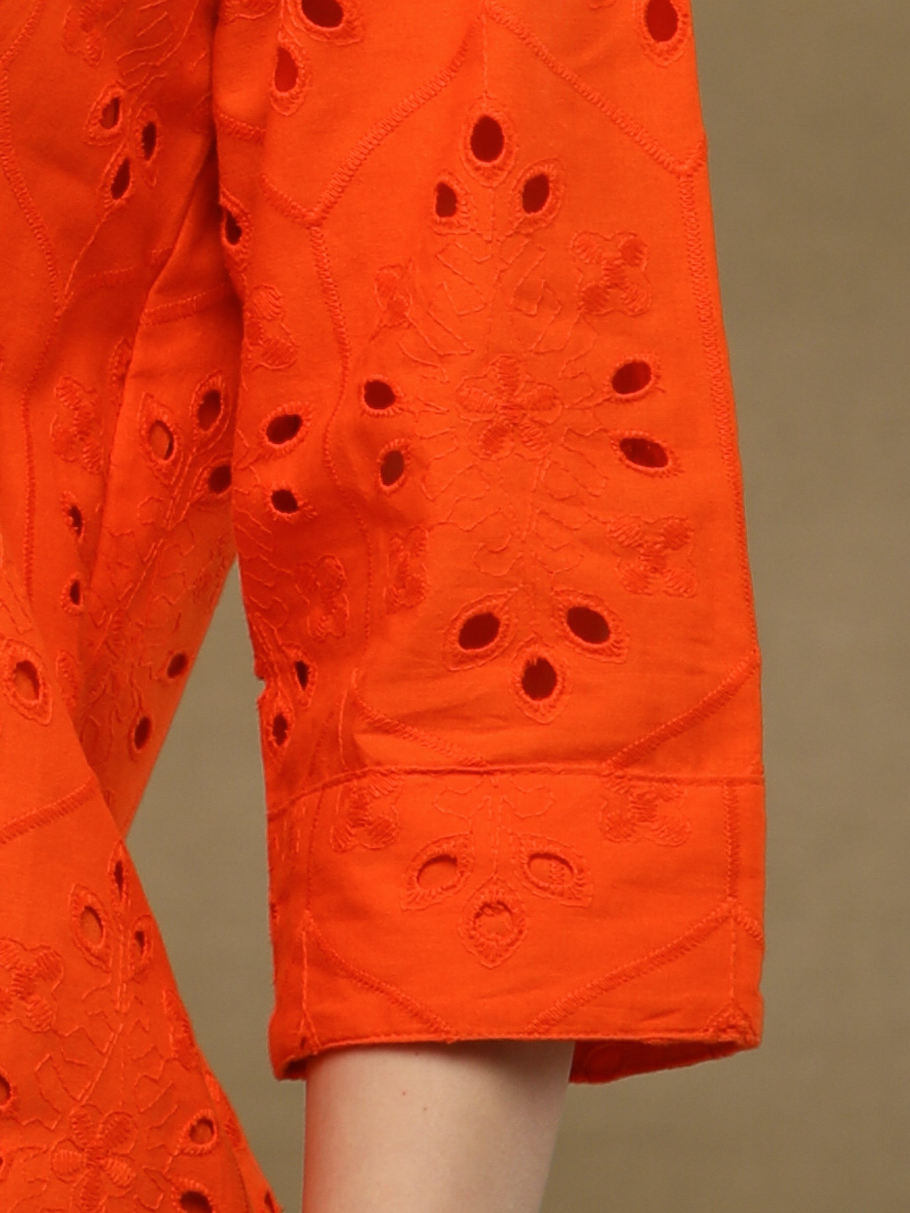 Orange Cotton Schiffli Shirt