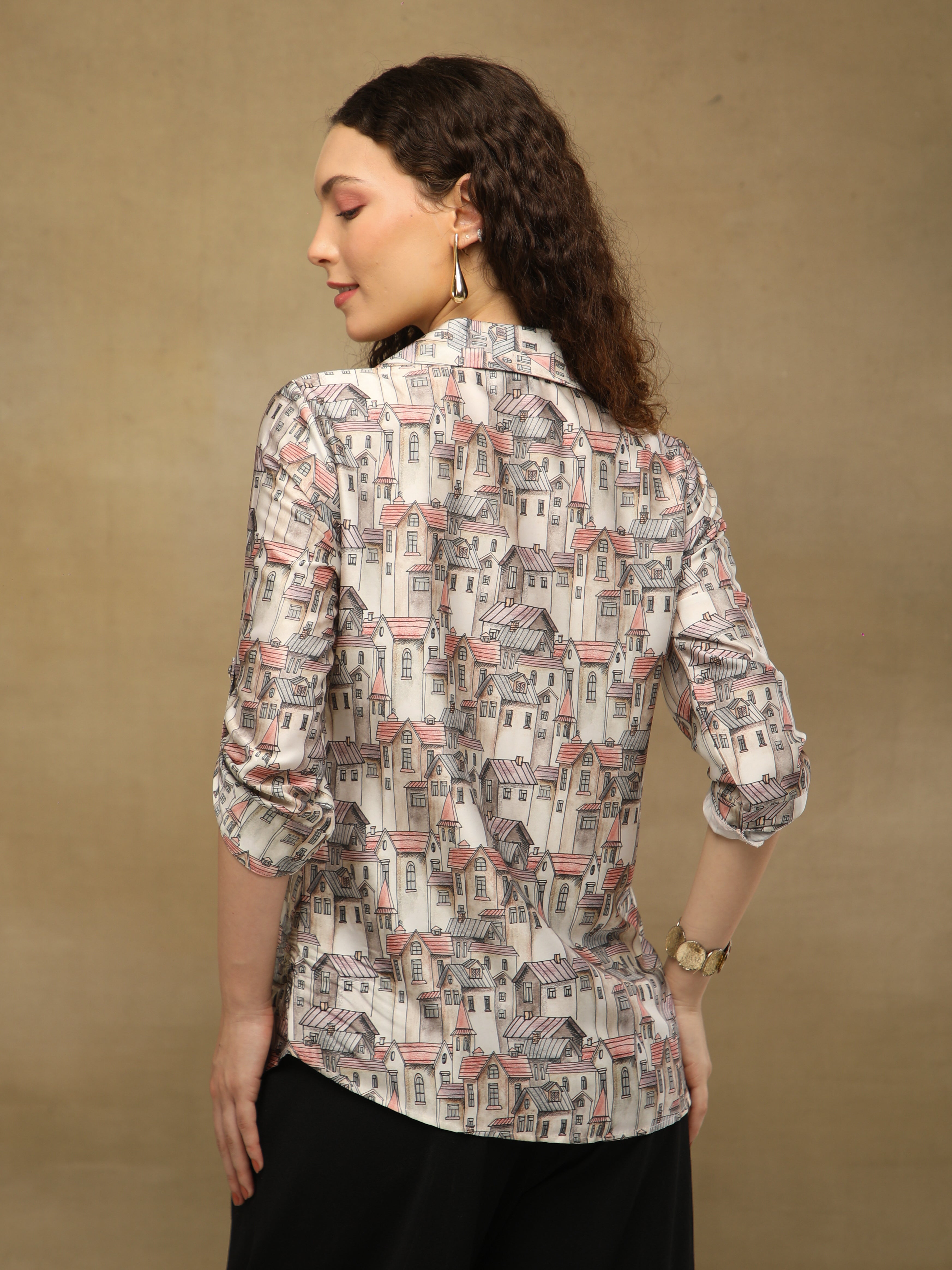 Cityscape Beige Satin Shirt