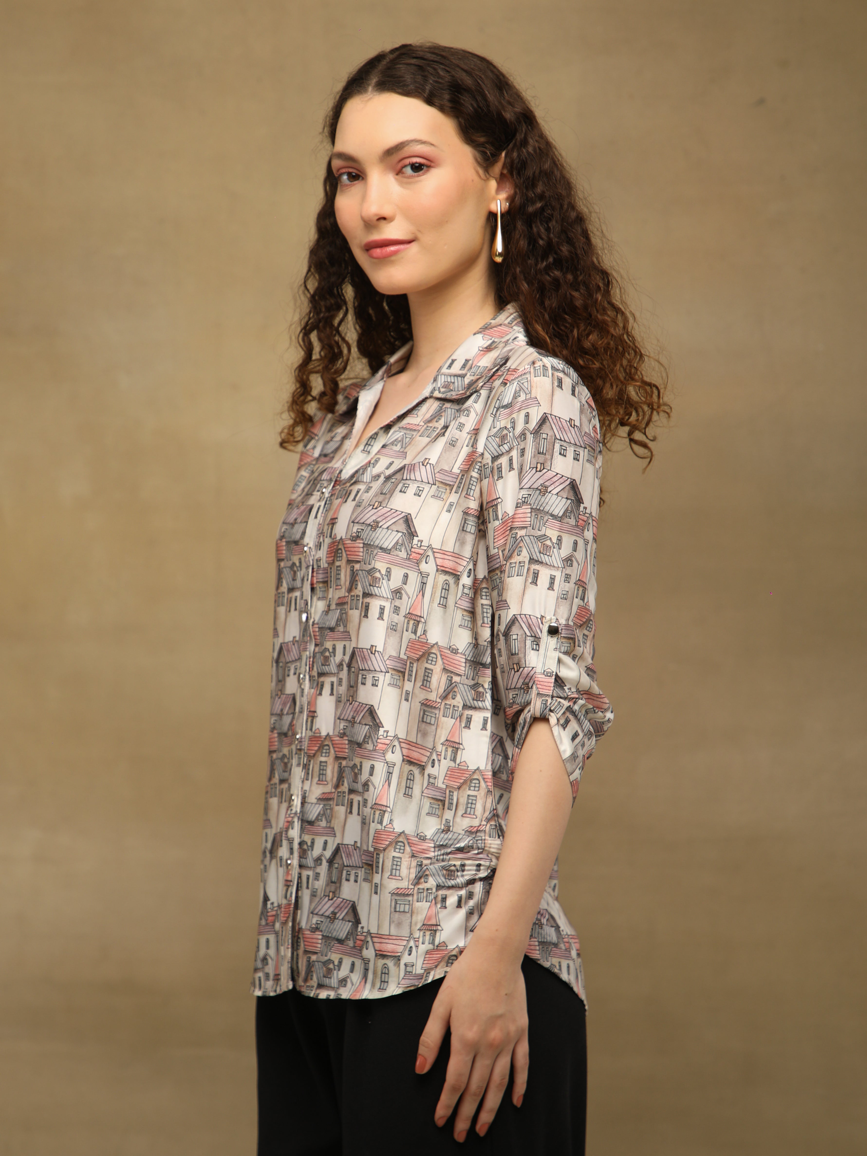 Cityscape Beige Satin Shirt