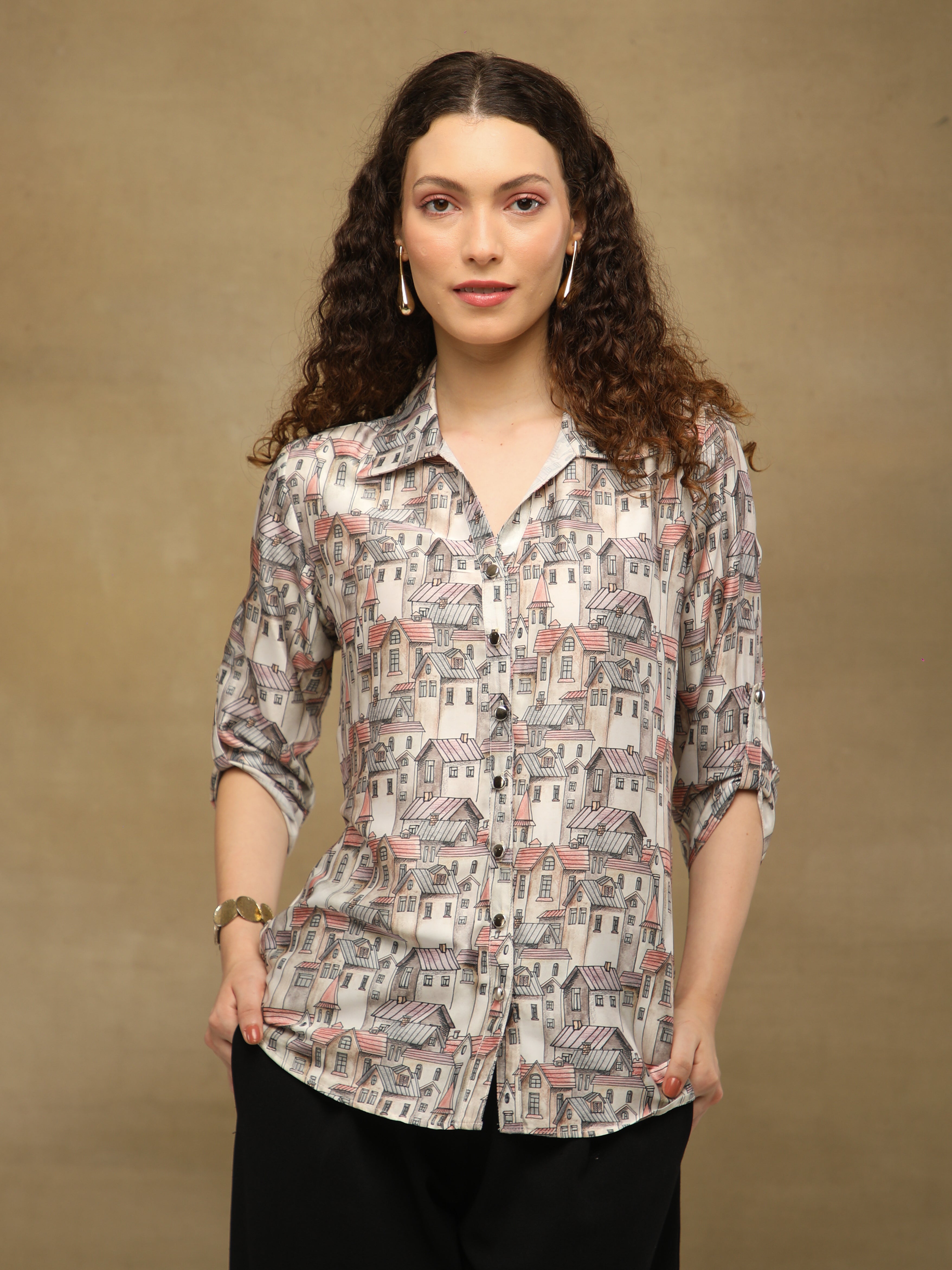 Cityscape Beige Satin Shirt