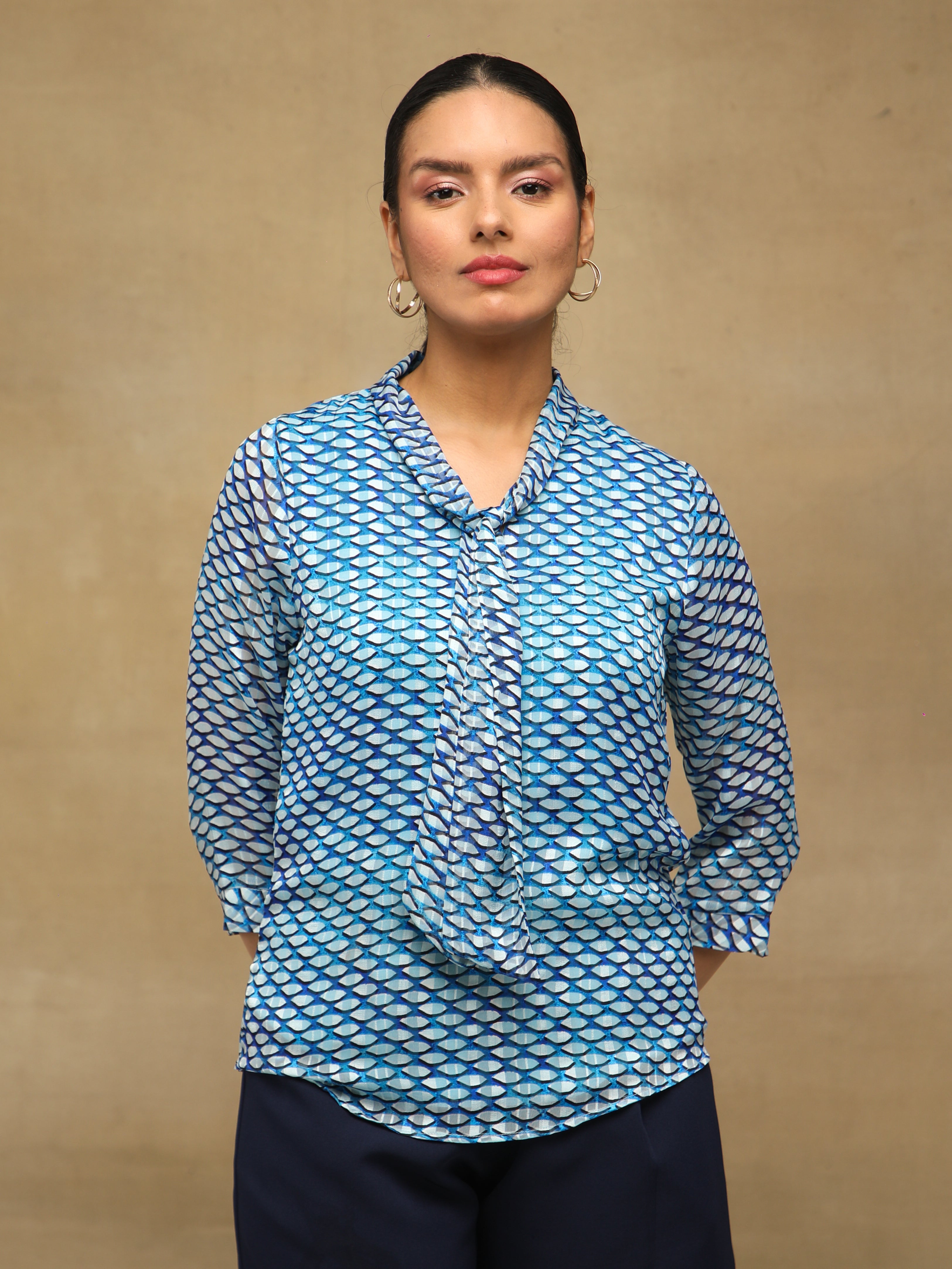 Azure Tie Neck Top