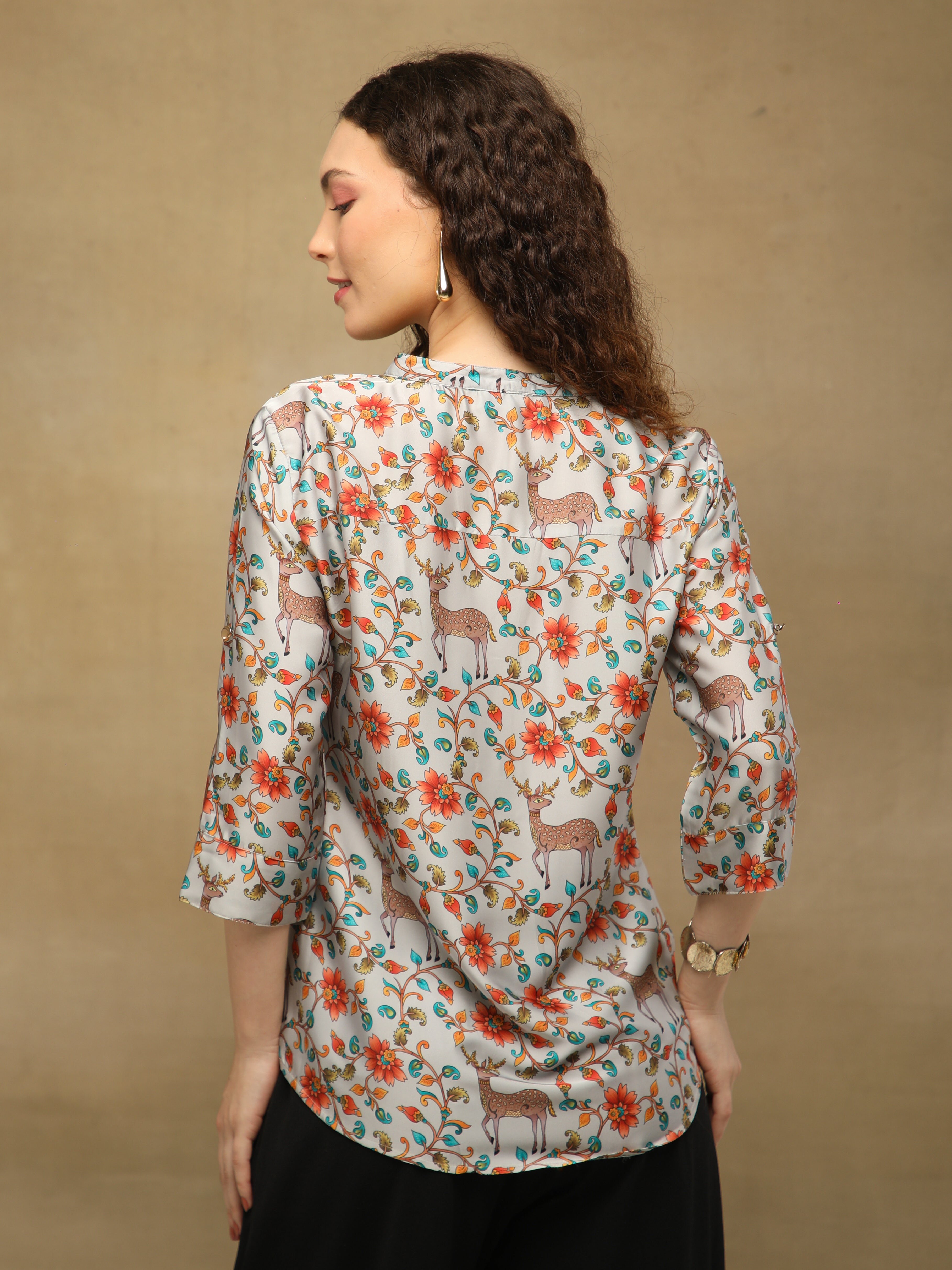 Ecru Deer Print Top