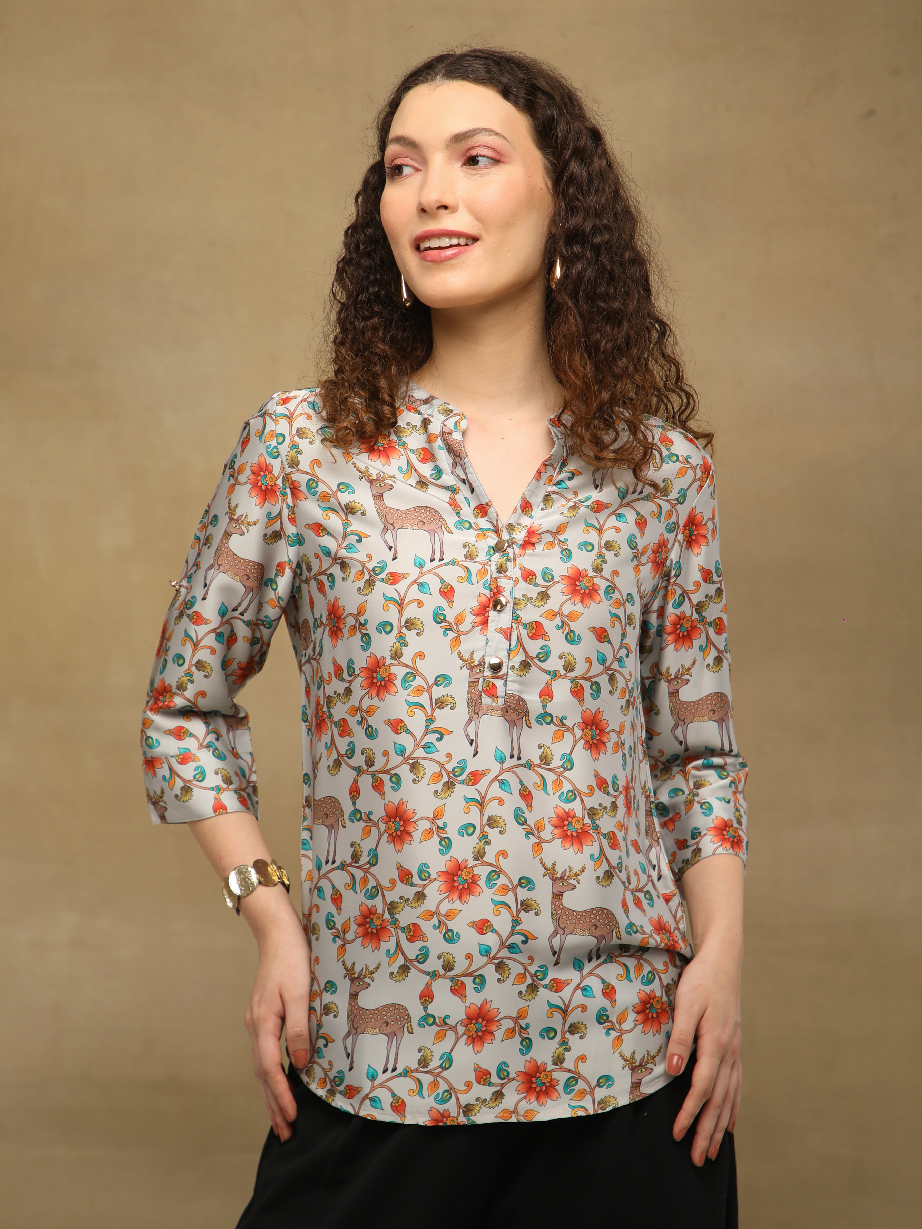 Ecru Deer Print Top