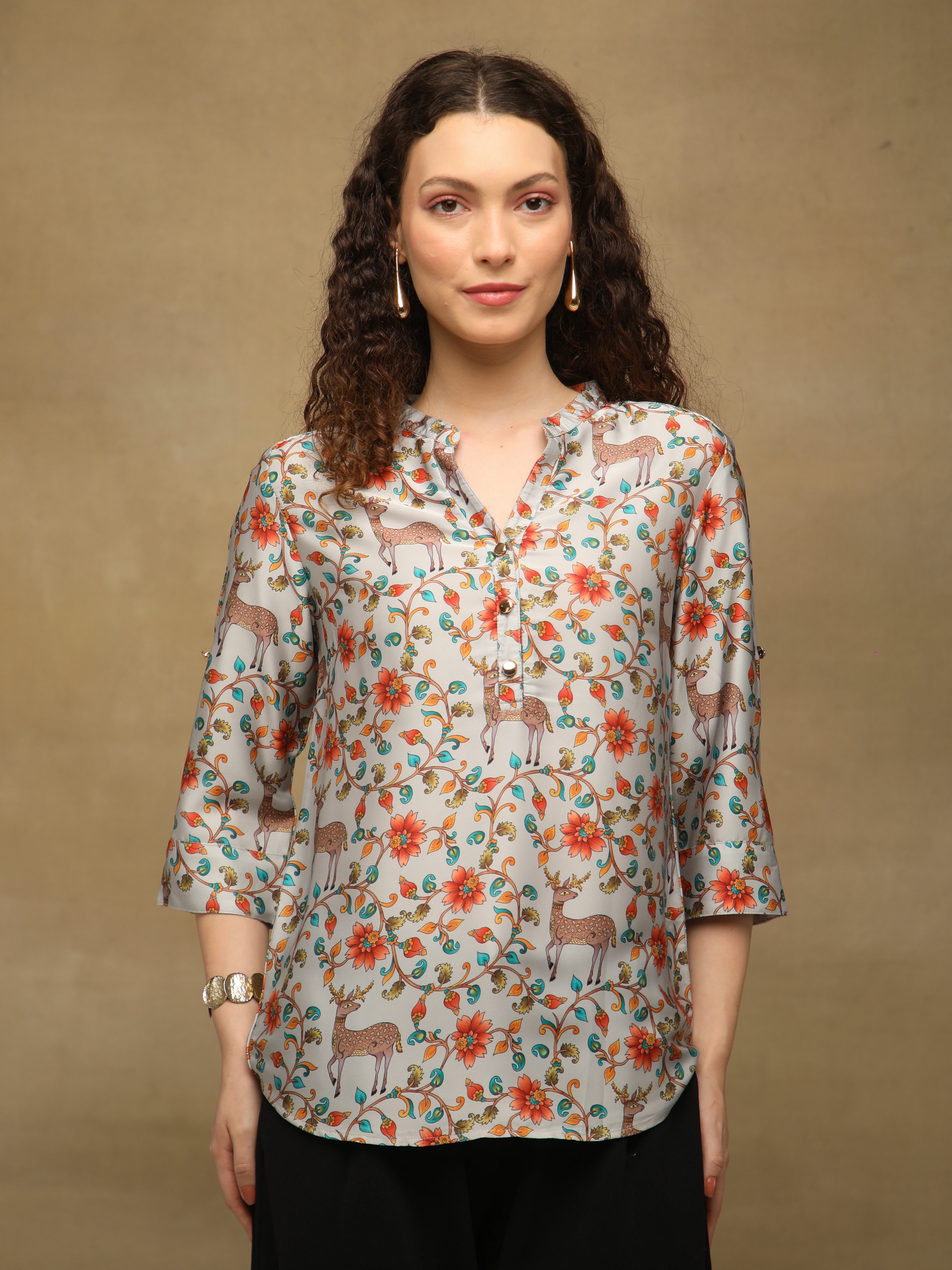 Ecru Deer Print Top