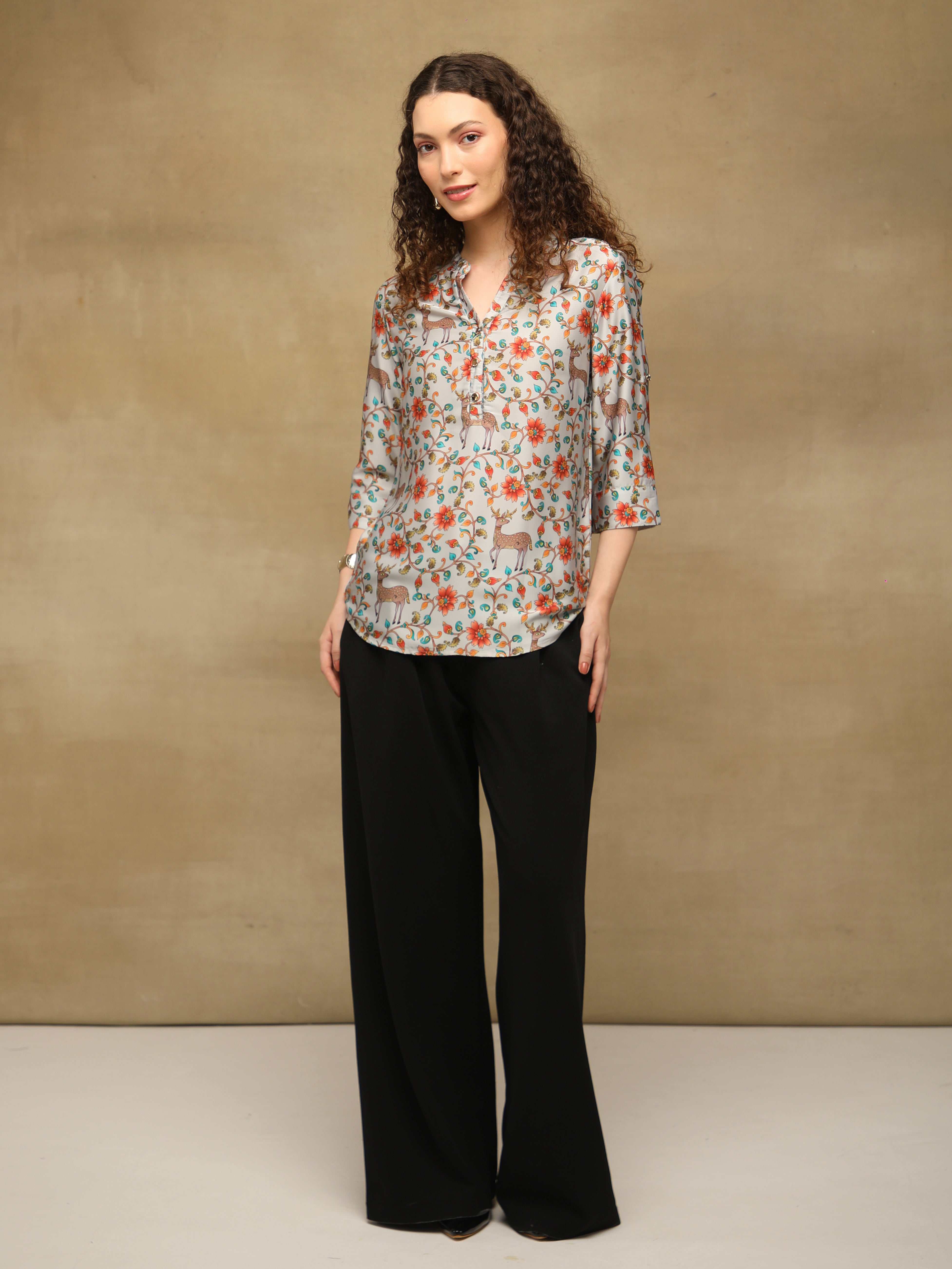 Ecru Deer Print Top