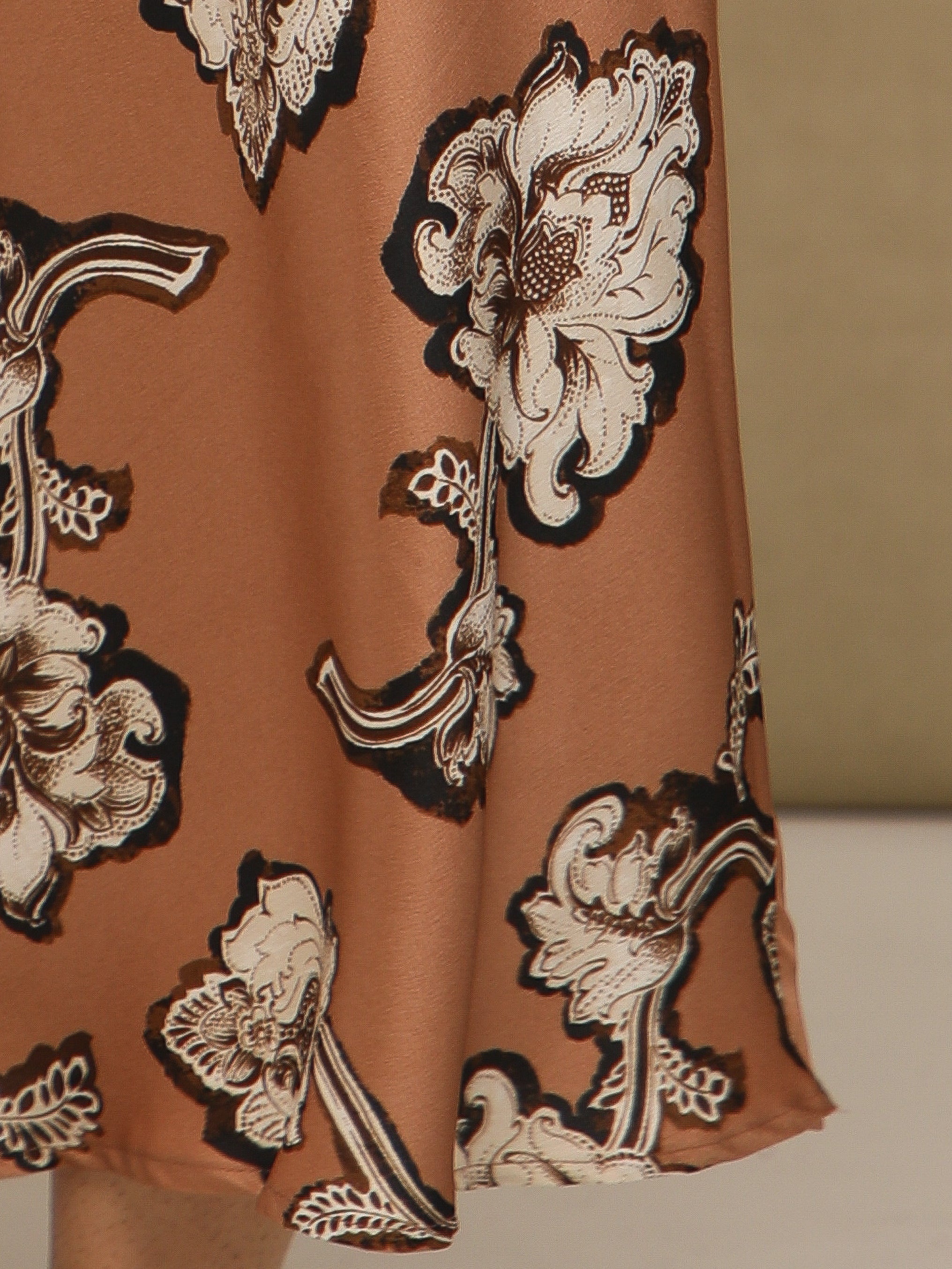 Burnt Peach Floral Satin Skirt