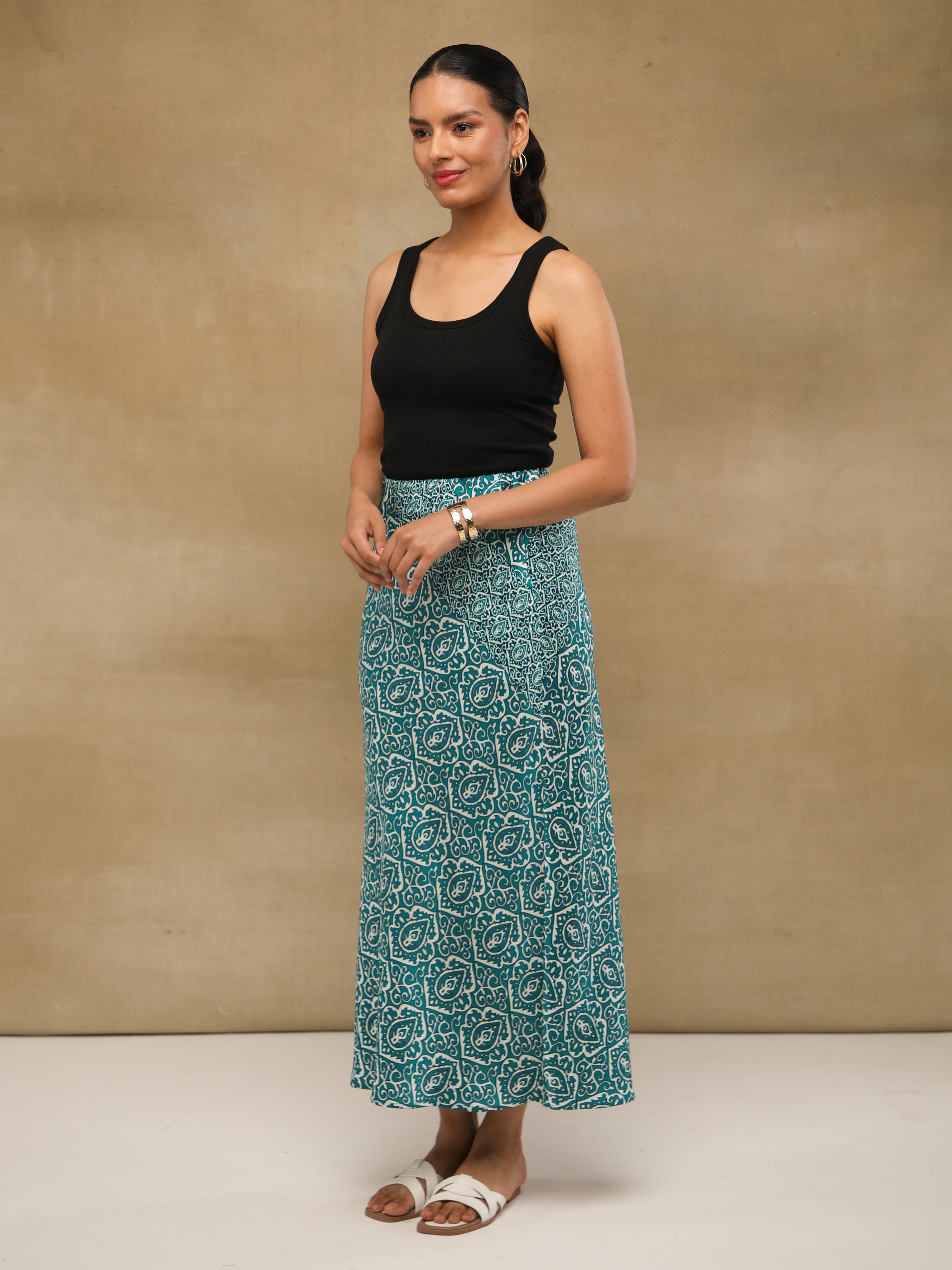 Teal Paisley Satin Skirt