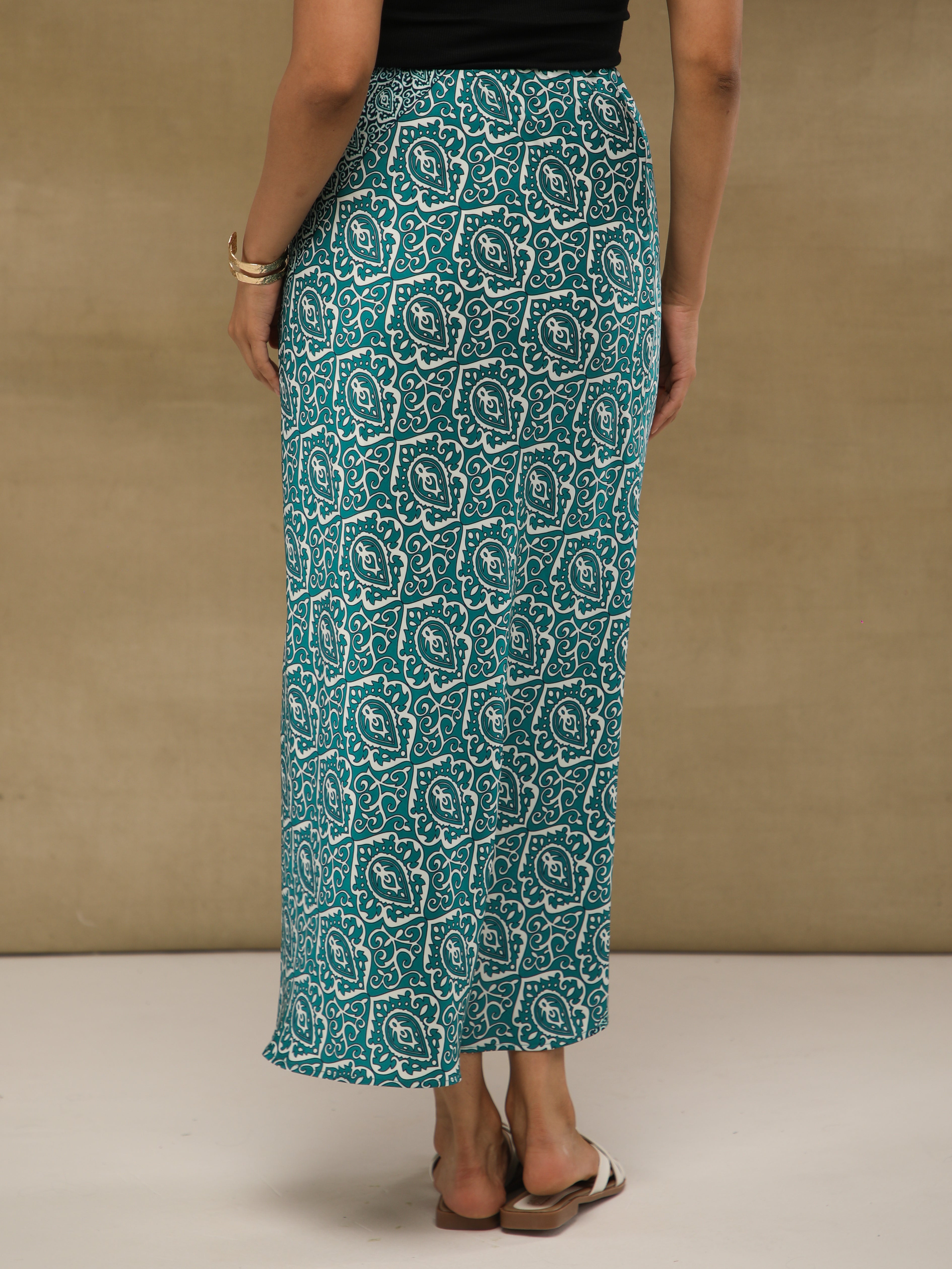 Teal Paisley Satin Skirt