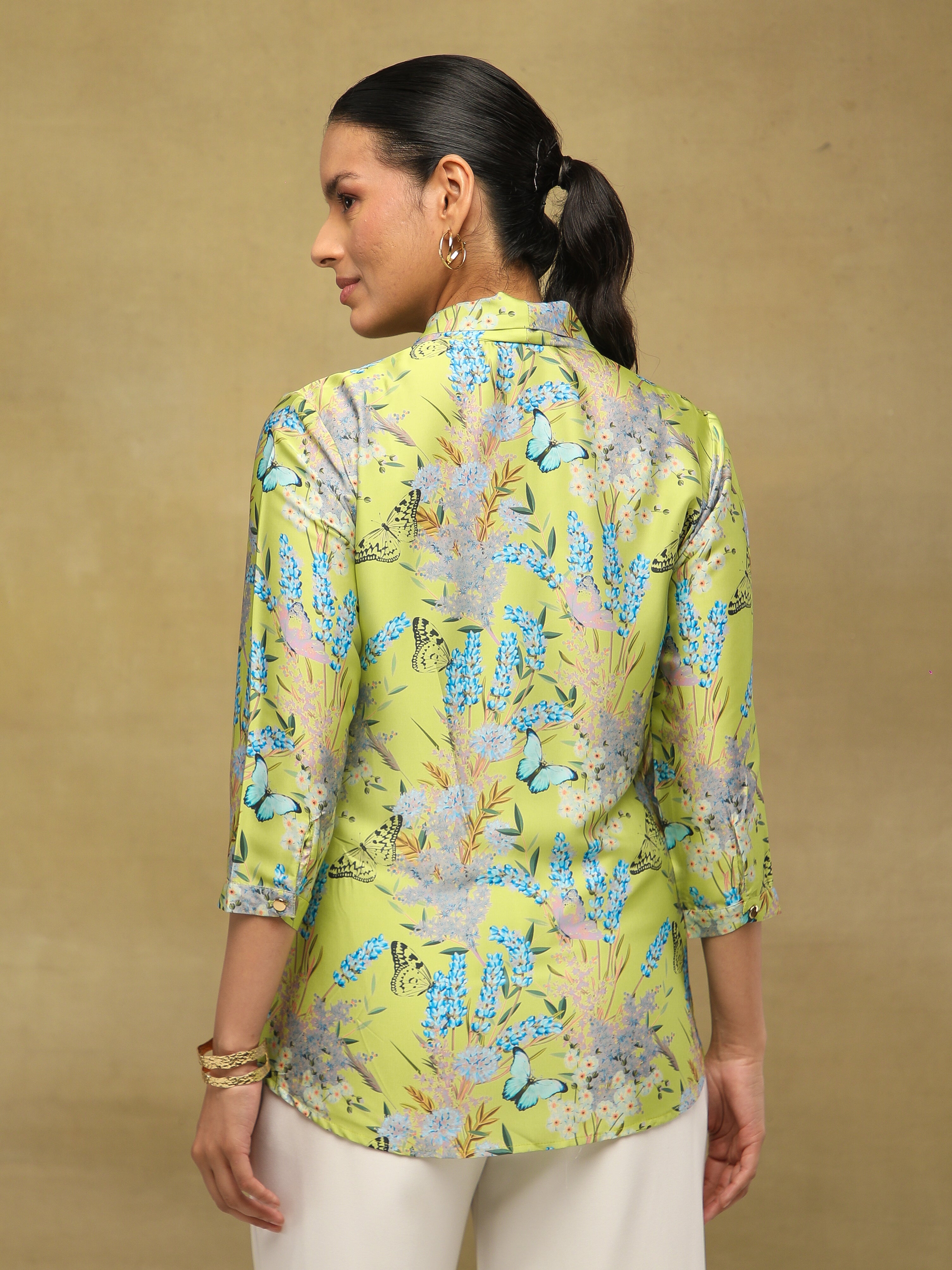 Lime Tie-Up Satin Top