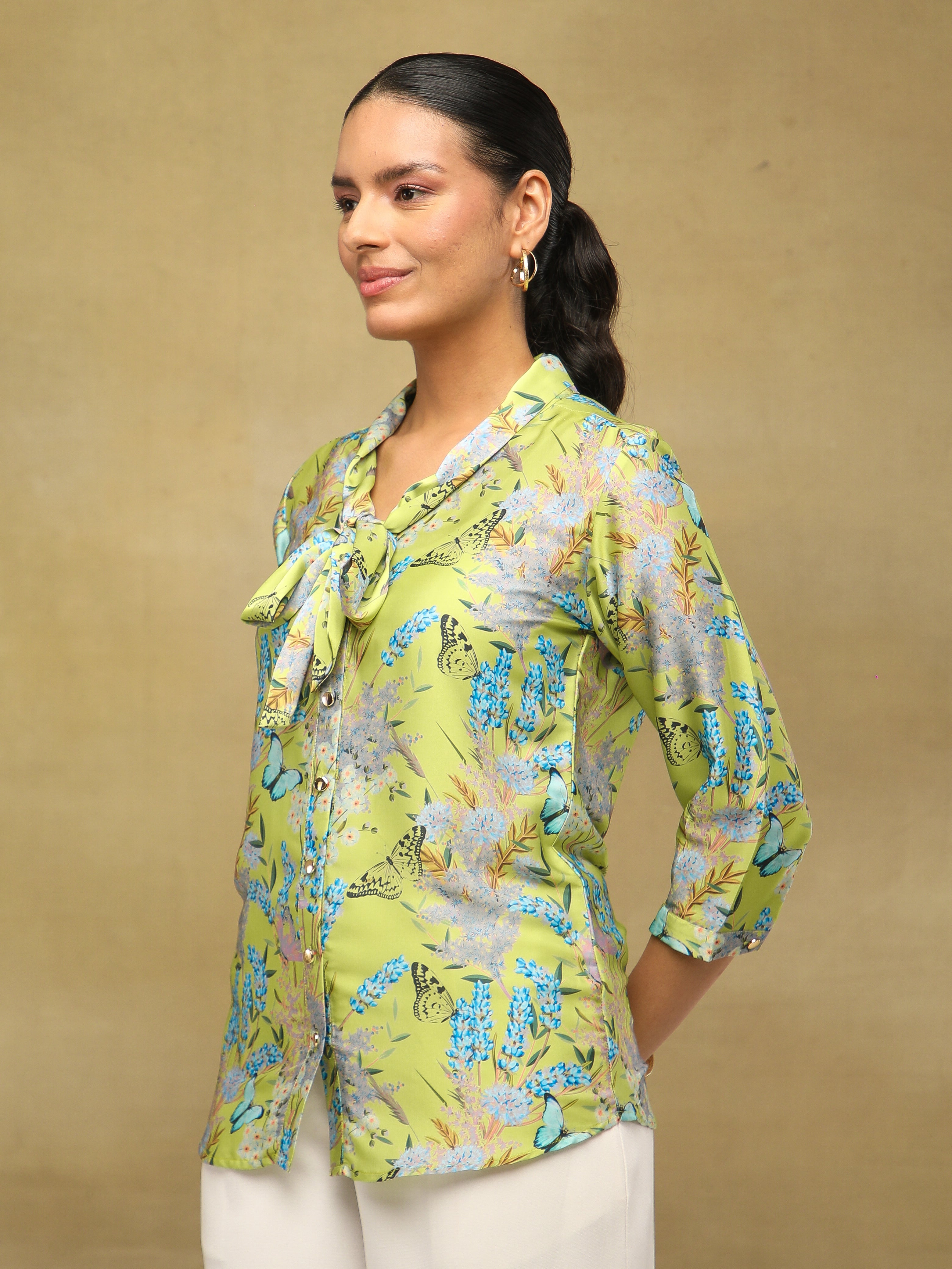 Lime Tie-Up Satin Top