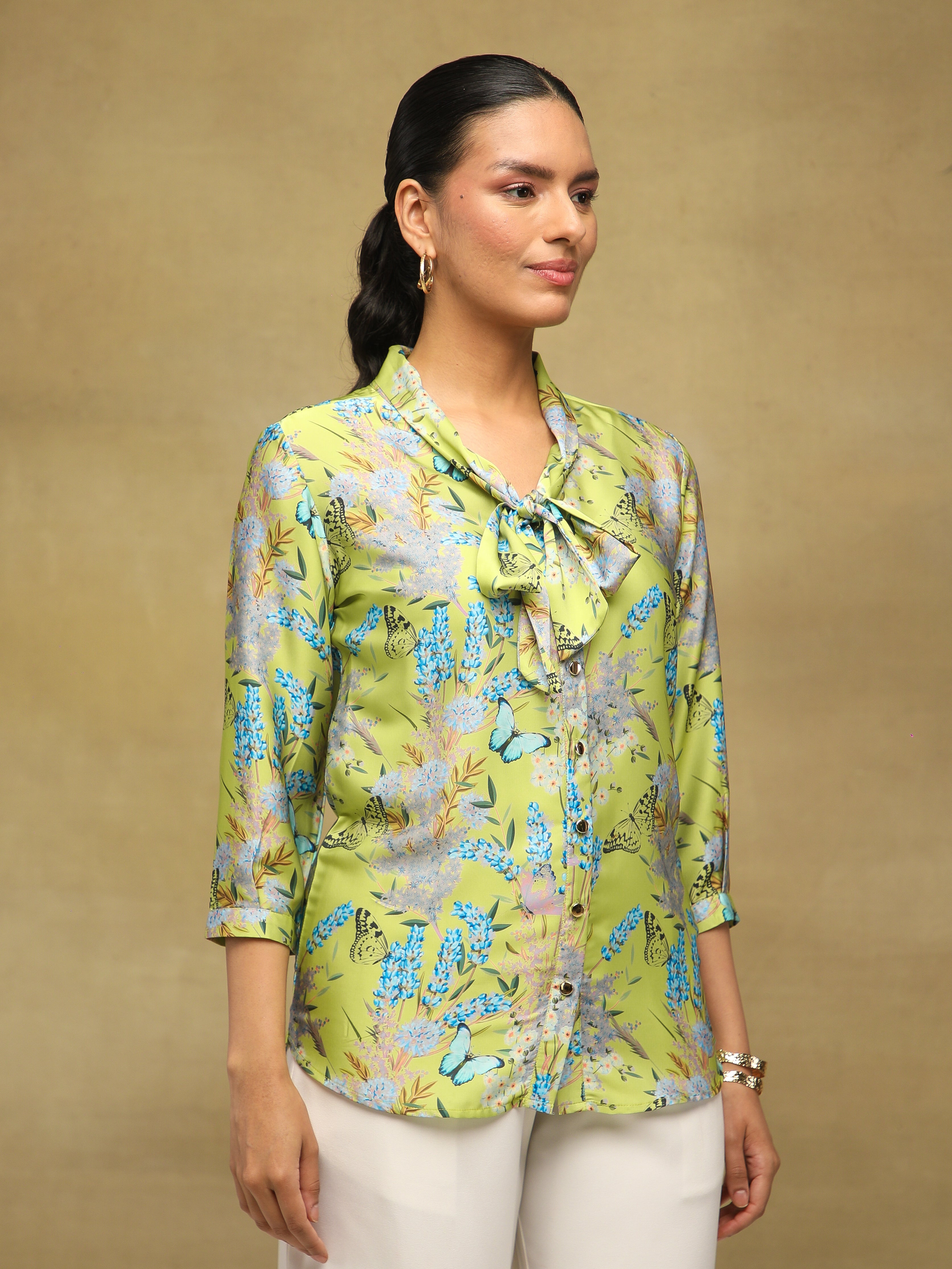 Lime Tie-Up Satin Top