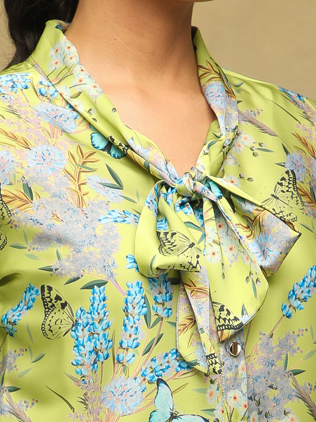 Lime Tie-Up Satin Top
