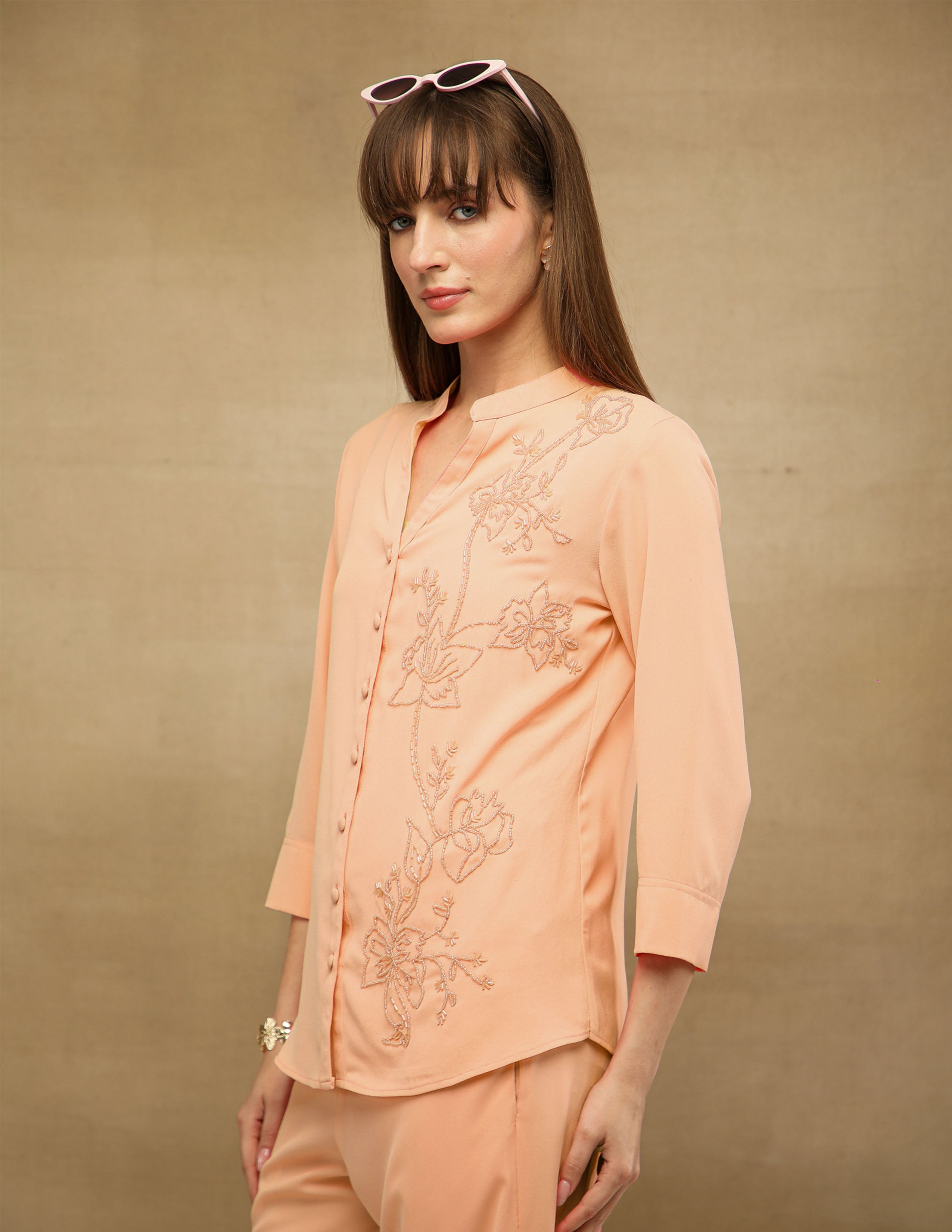 One-Side Embellished Peach  Co-ord Set