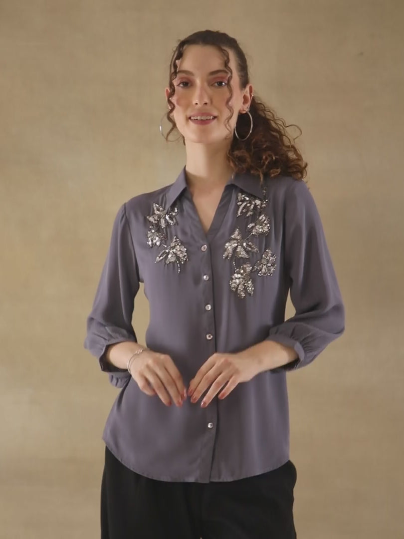 Butterfly Sequin Grey Shirt