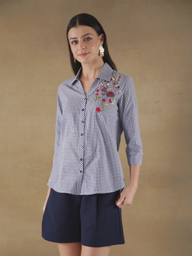 Ghingham Embroidered Blue Shirt
