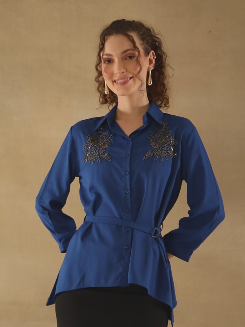 Royal Blue Crest Sequin Shirt