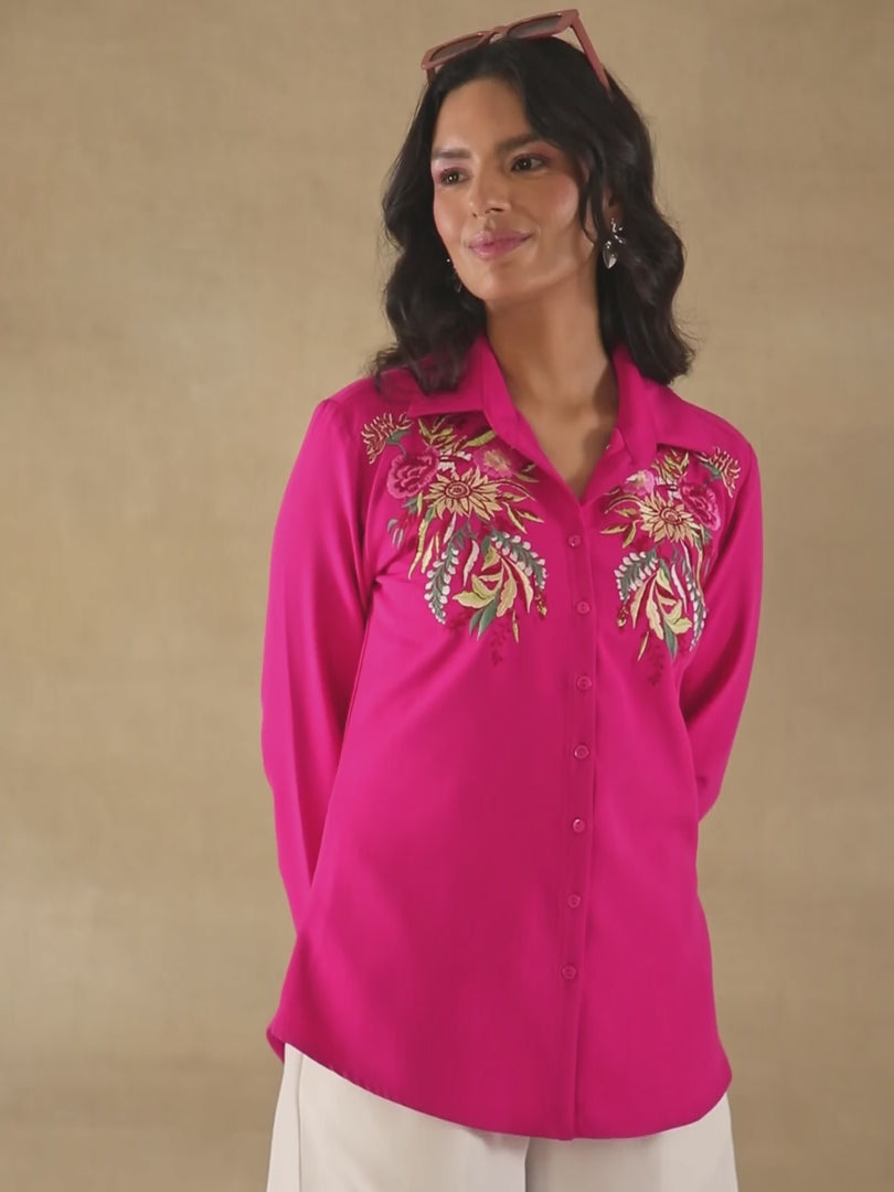 Linen Blush Garden Embroidered Shirt