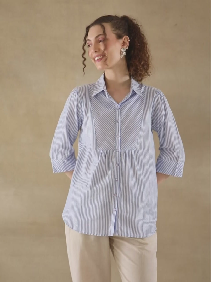 Sky Blue Stripe Cotton Shirt