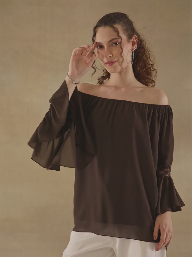 Off Shoulder Lace Brown Top