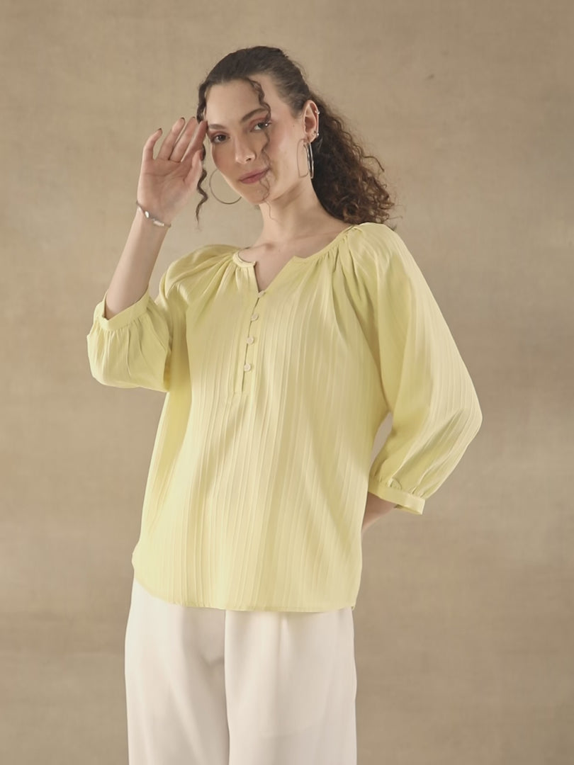 Self Stripe Textured Yellow Top