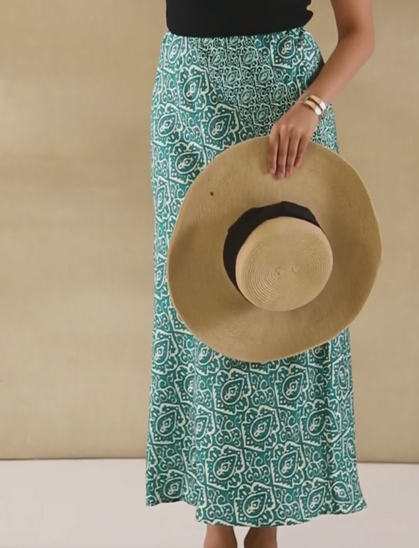 Teal Paisley Satin Skirt