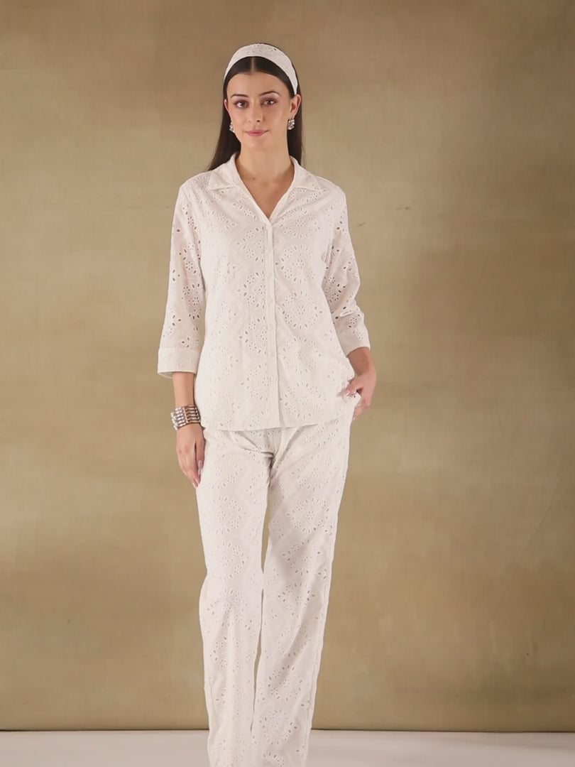 White Schiffli Co-ord Set