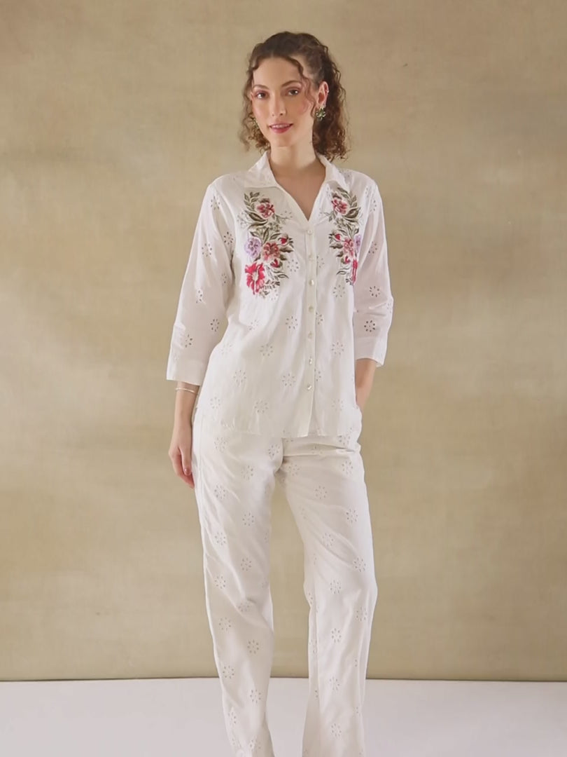 Ivory Embroidered Schiffli Co-ord Set