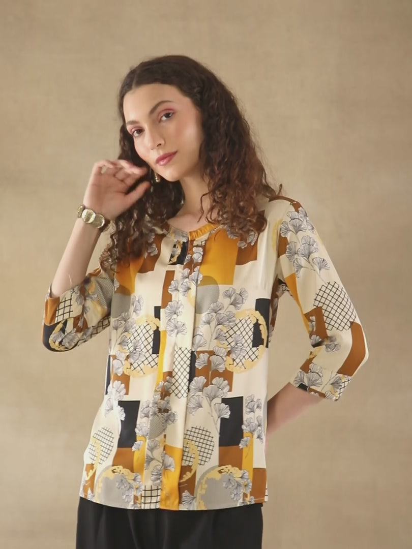 Tan Box Print Top