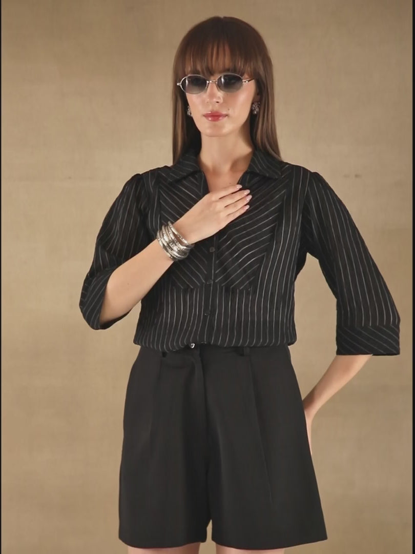 Burnt Out Stripe Black Shirt