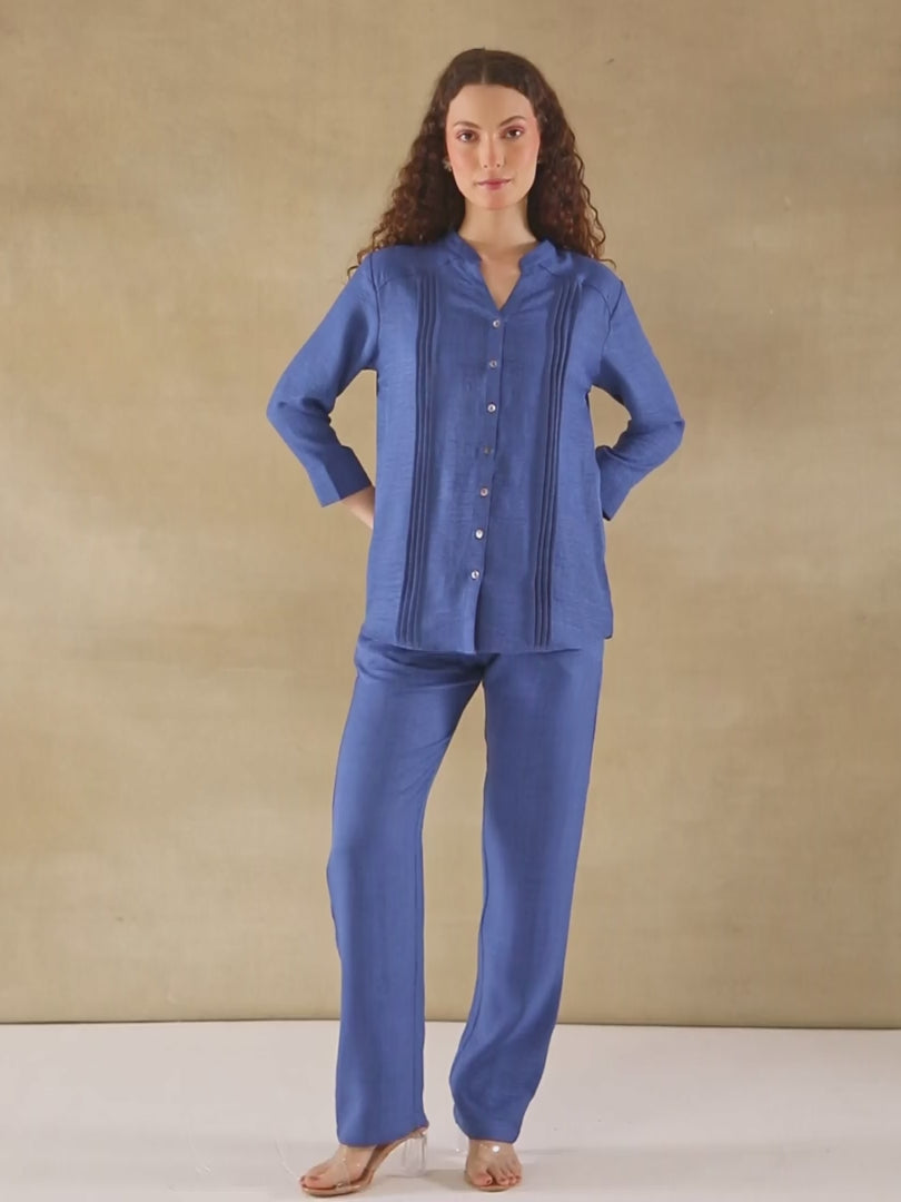 Pintuck Linen Indigo Co-ord Set