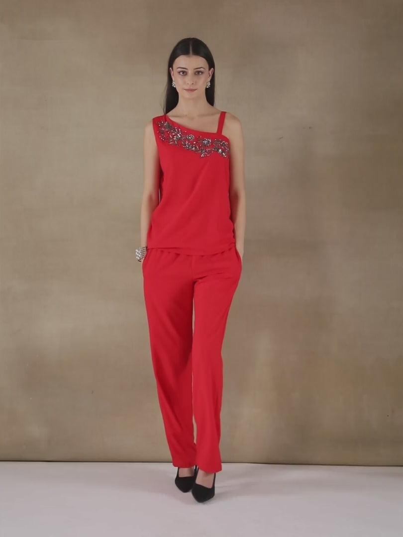 Sequins Asymmetric Red Co-ord Set