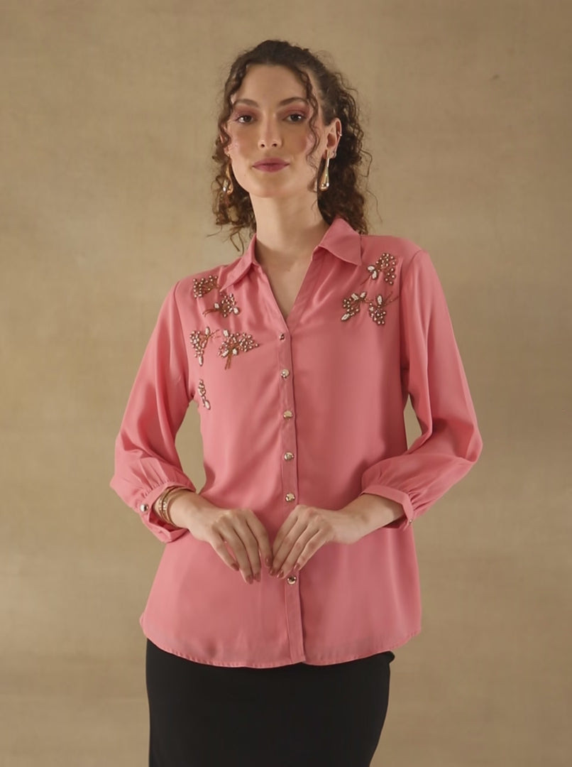 Golden Petals Pink Shirt