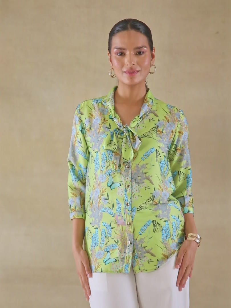Lime Tie-Up Satin Top