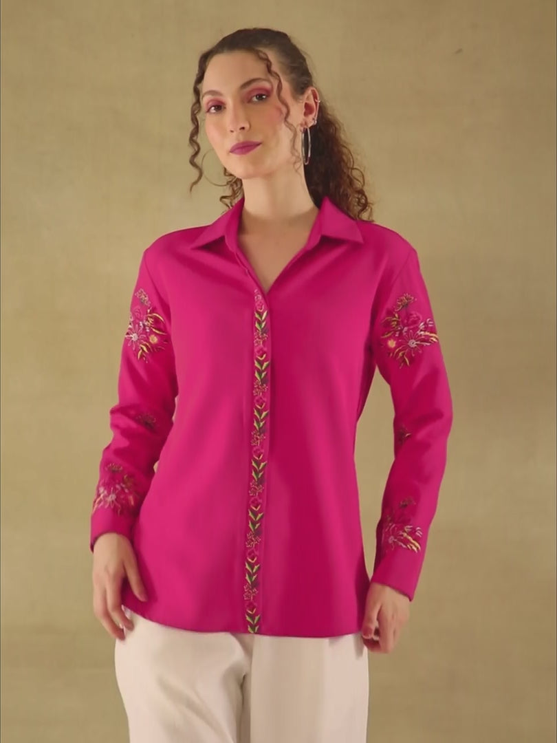Fuchsia Multi Embroidered Shirt