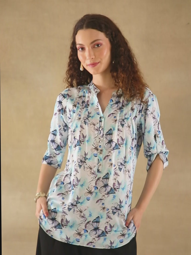Blue Whisper Pintuck Top