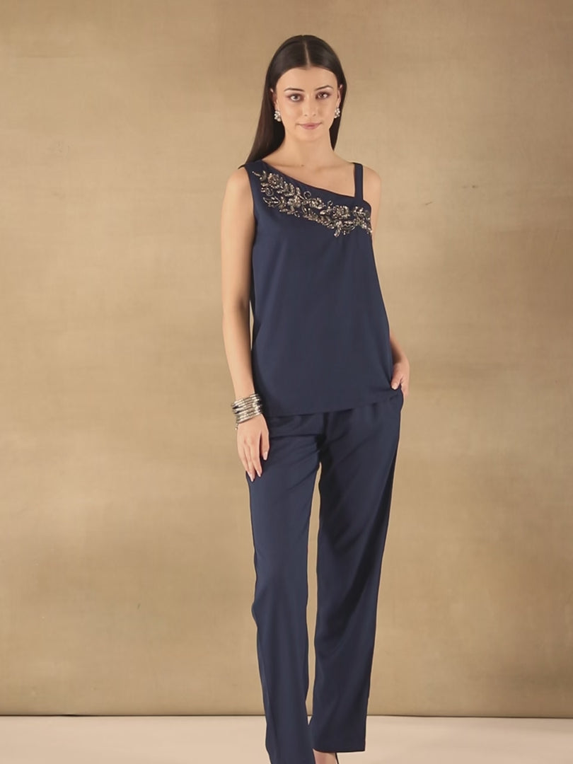 Sequins Asymmetric Navy Co-ord Set