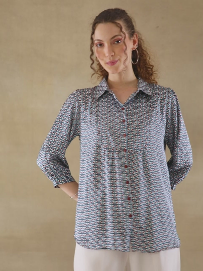 Mosaic Print Satin Shirt