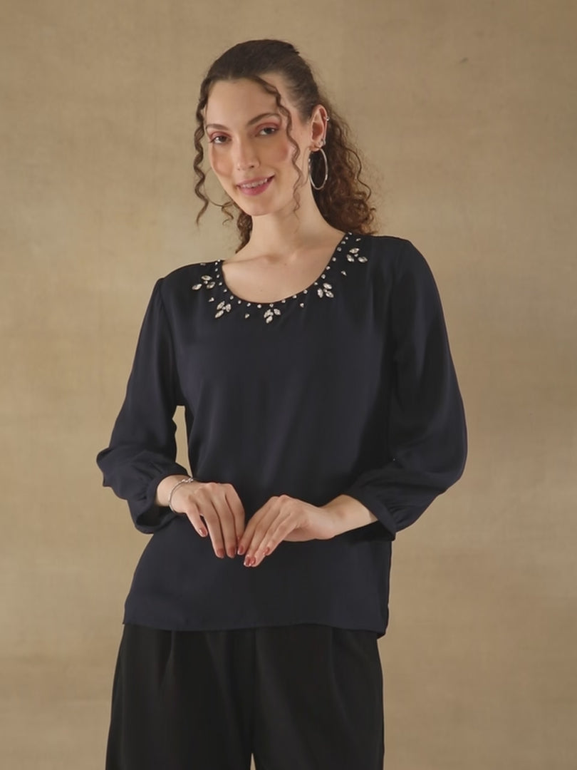 Crystal Curve Dark Navy Top