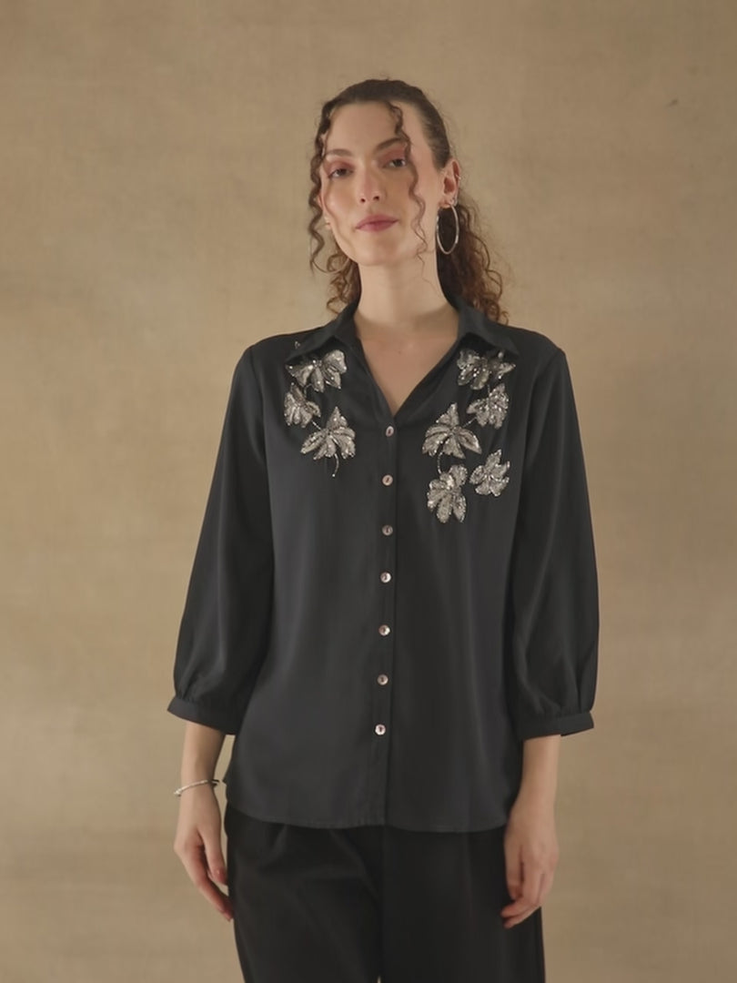 Butterfly Sequins Dark Grey Shirt