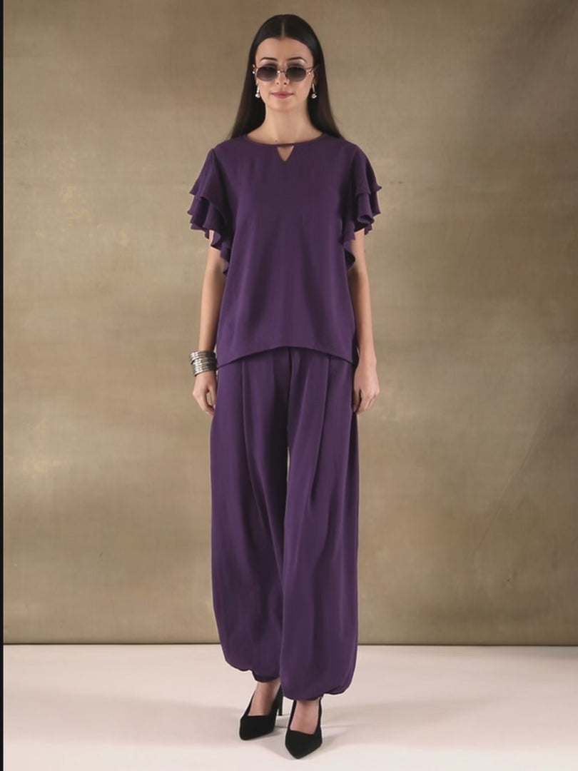 Purple Pleated Balloon Pants