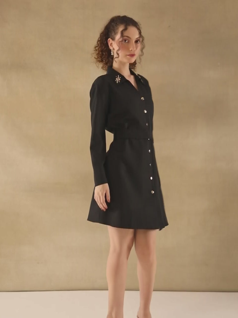 Rhinestone Black Dress With Belt