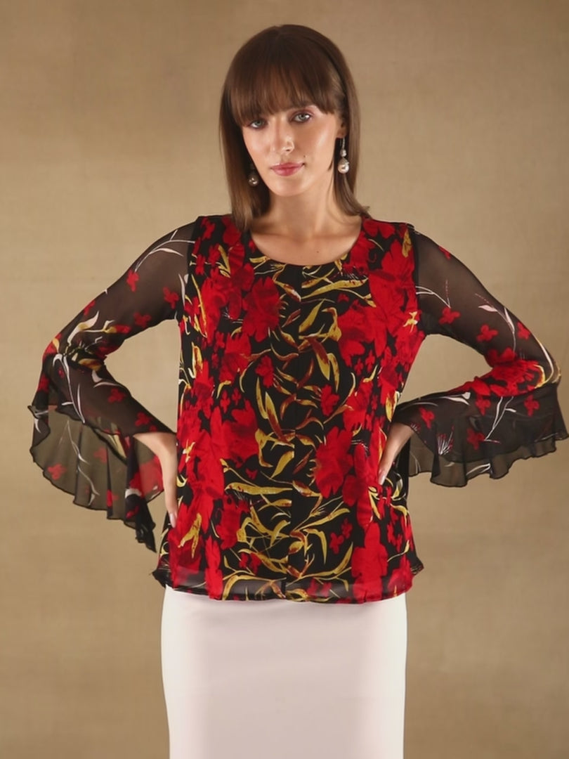 Crimson Bell Sleeve Top