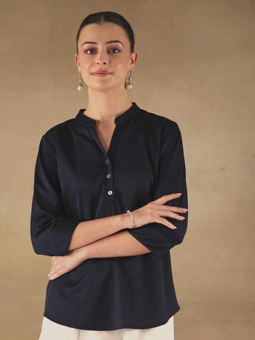 Self Stripe Navy Top