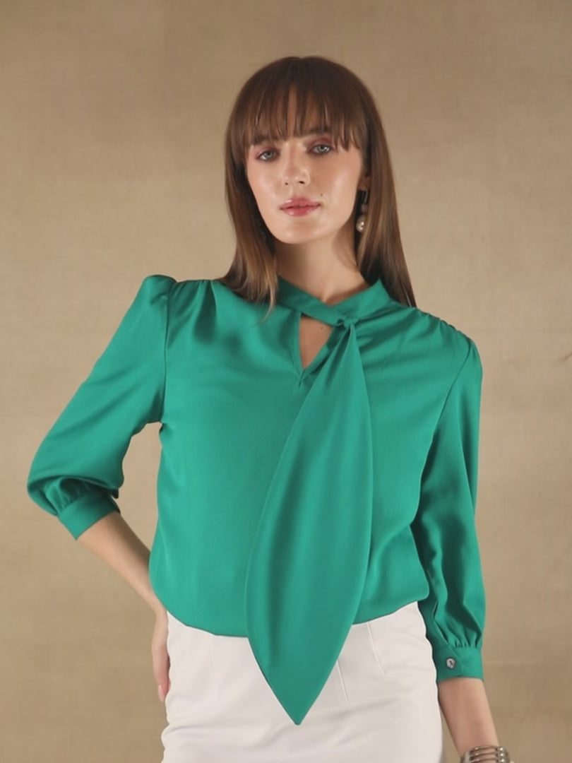 Teal Tie Neck Top