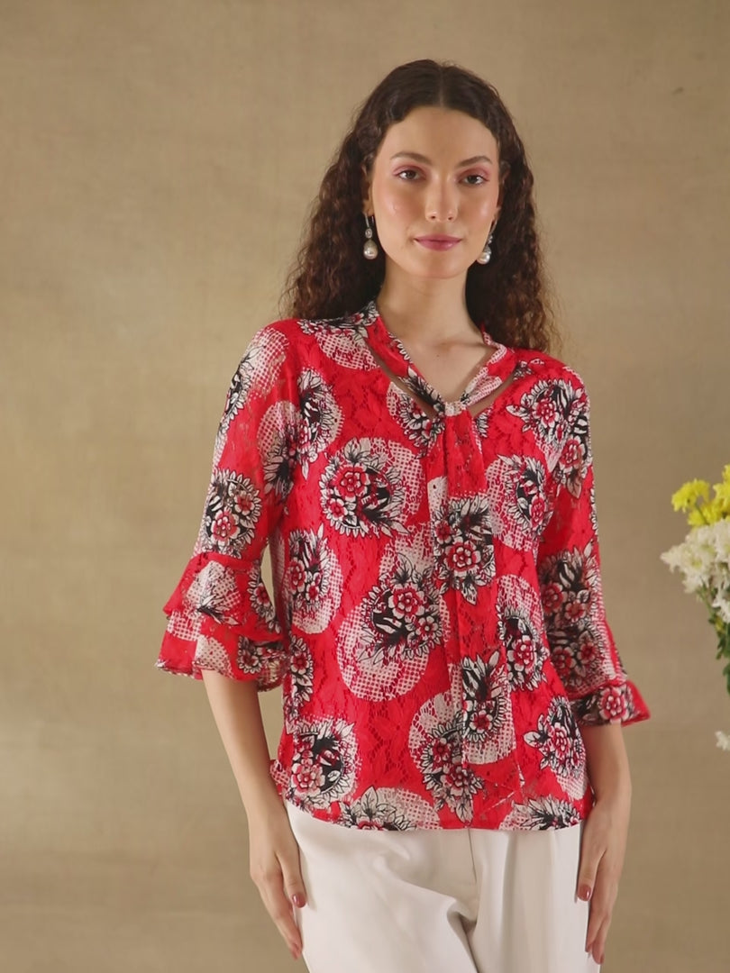 Crimson Net Front Tie Top