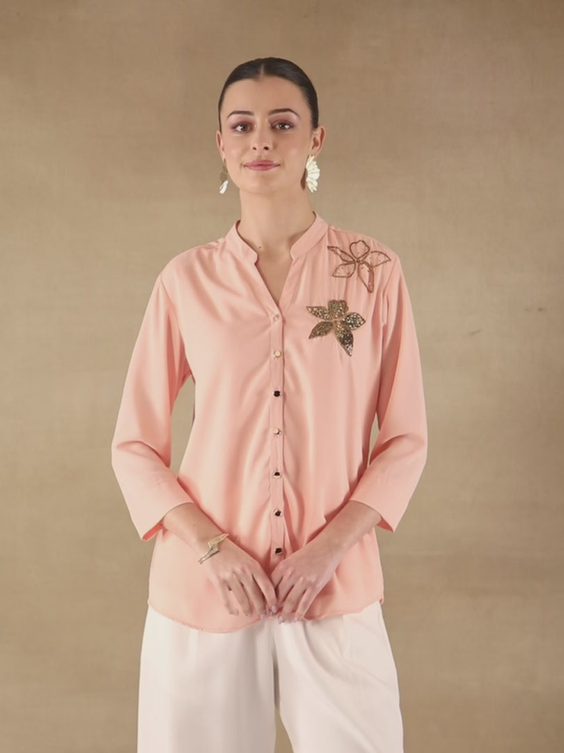 Dual Floral Sequins Apricot Shirt